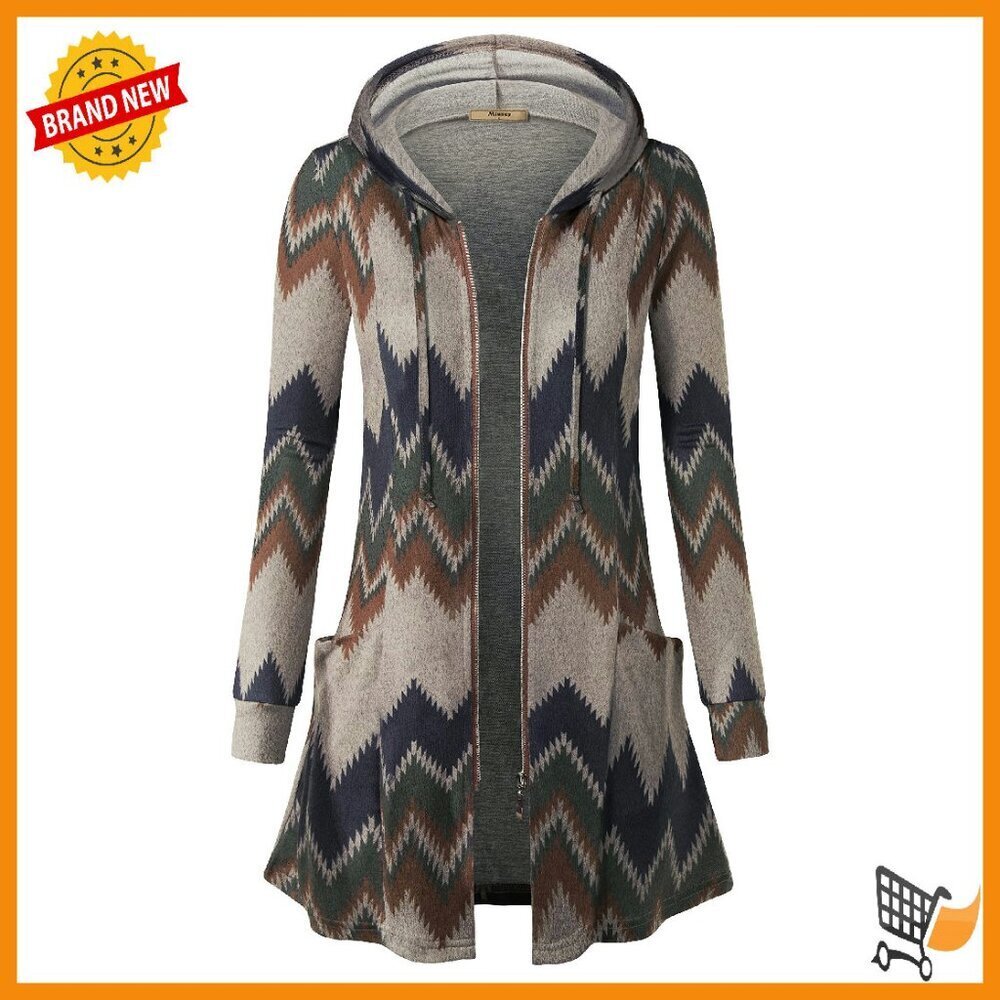 Lightweight Zip Up Hoodie Cardigan Tunic Length Open Front Sweatshirt